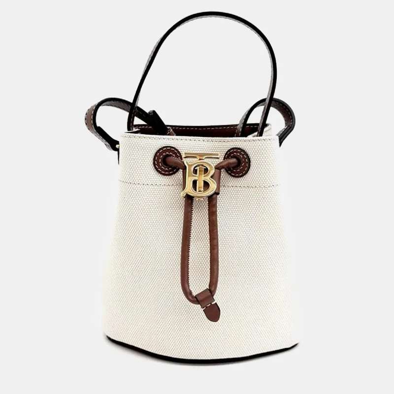 Designer bags with gold hardwareNeutral Canvas and Leather Mini TB Bucket Bag