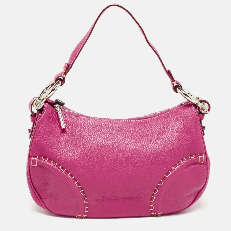 Durable leather bags for daily useDark Pink Leather Shoulder Bag