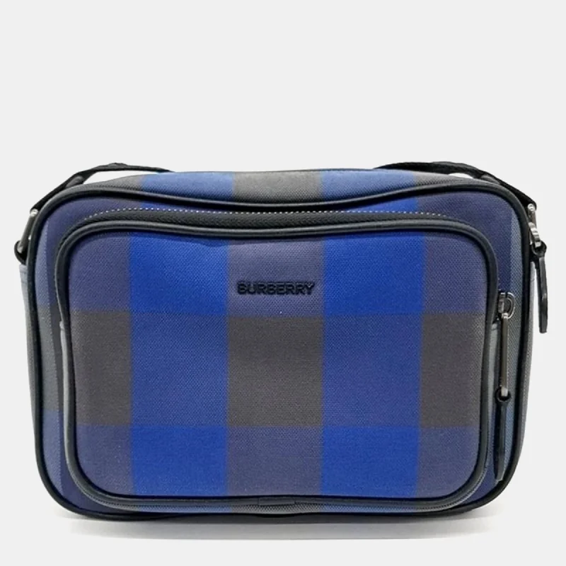 Minimalist leather handbagsBlue Canvas Paddy Check Crossbody Bag