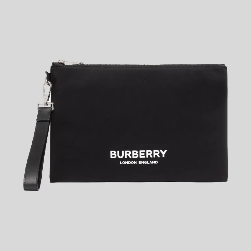 High-end designer bags for menBURBERRY Unisex Logo Print Nylon Zip Pouch Black 80627541