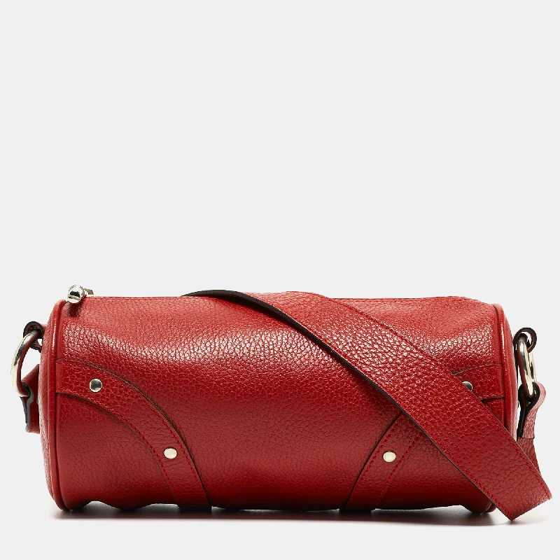 Designer bags with top handlesRed Leather Barrel Bag