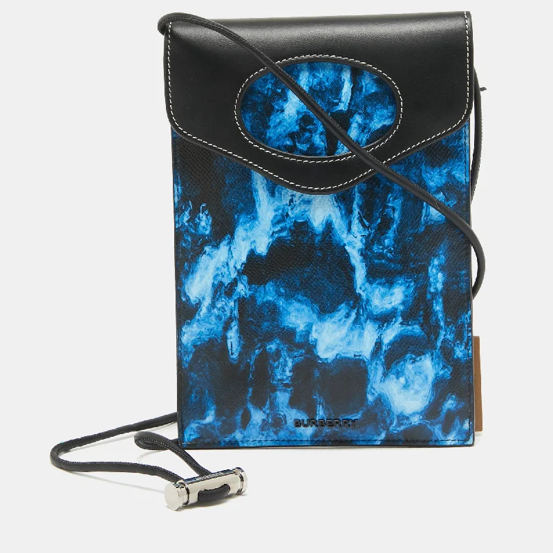 Elegant clutch bags for weddingsBlue/Black Water Camo Print Leather Pocket Phone Pouch Crossbody Bag