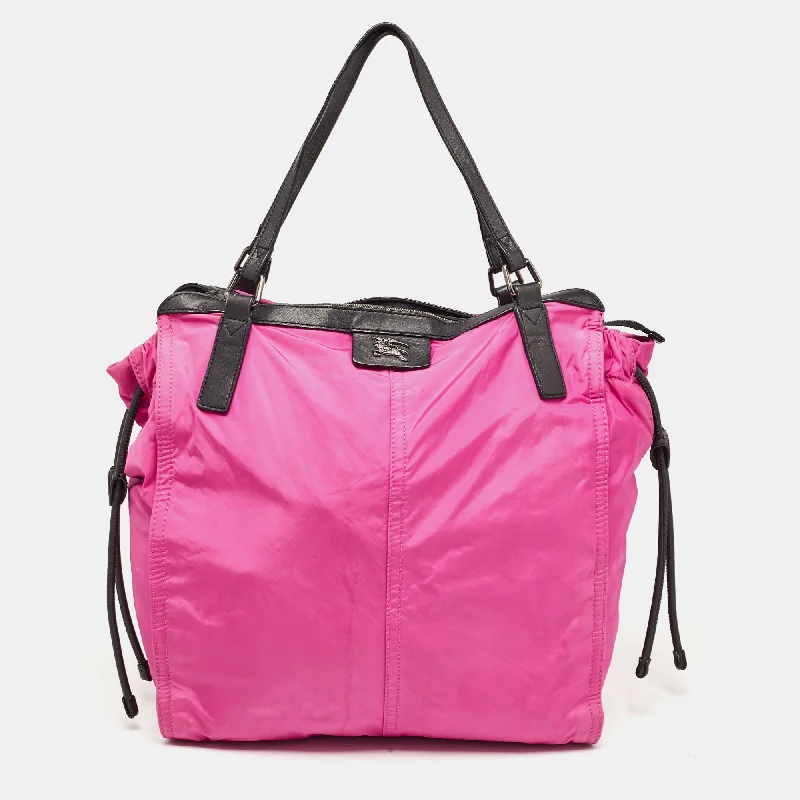 Trendy bucket bags for summerMagenta Nylon and Leather Buckleigh Tote