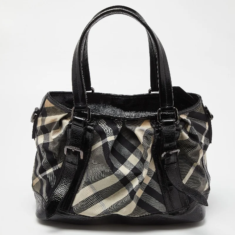 Lightweight duffle bags for gymBlack/Grey Beat Check Canvas and Patent Leather Lowry Tote