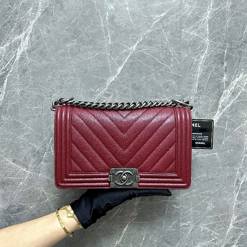 Chanel All - Match Handbag for Versatile StylingBoy Caviar Old Medium 25cm Burgundy RHW No 24