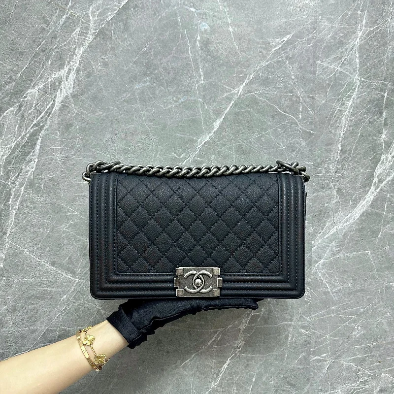 Chanel bags for women who appreciate fine craftsmanshipBoy Caviar Old Medium Suede Calfskin Black SHW No 18