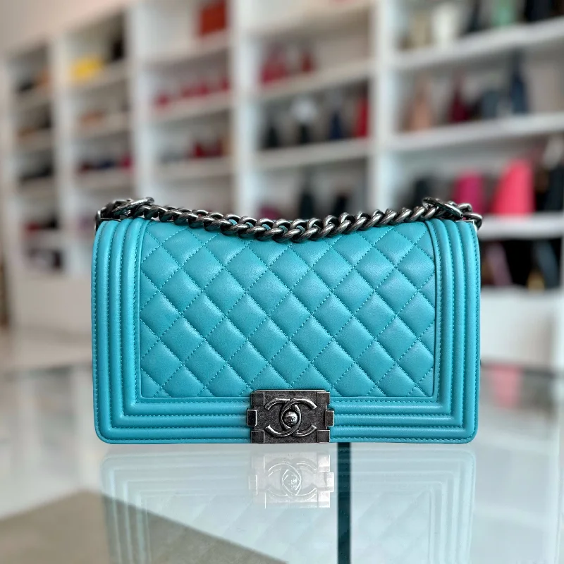 Chanel Small Crossbody Bag for TravelBoy Old Medium 25cm Lambskin Tiffany Baby Blue No 19