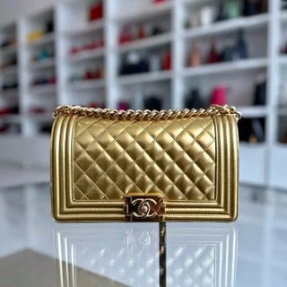 Chanel New Arrival Handbag with Gold HardwareBoy Old Medium 25cm Patent Leather Gold GHW No 19