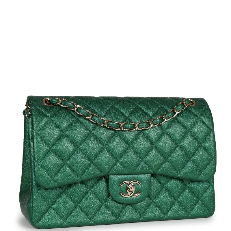 Chanel bags with modern touchesChanel Jumbo Classic Double Flap Bag Emerald Green Caviar Light Gold Hardware