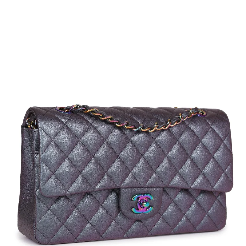 Chanel bags with exclusive seasonal designs and materialsChanel Medium Classic Double Flap Bag Iridescent Purple Mermaid Goatskin Rainbow Hardware