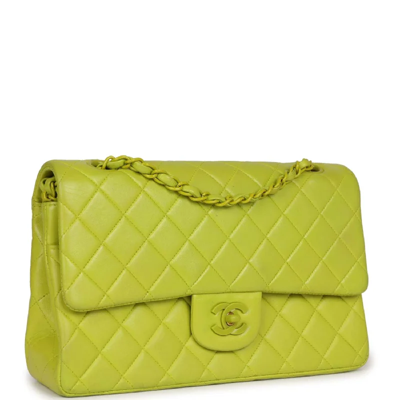 Chanel bags as wedding day accessoriesVintage Chanel Medium Classic Double Flap Lime Green Lambskin Green Hardware