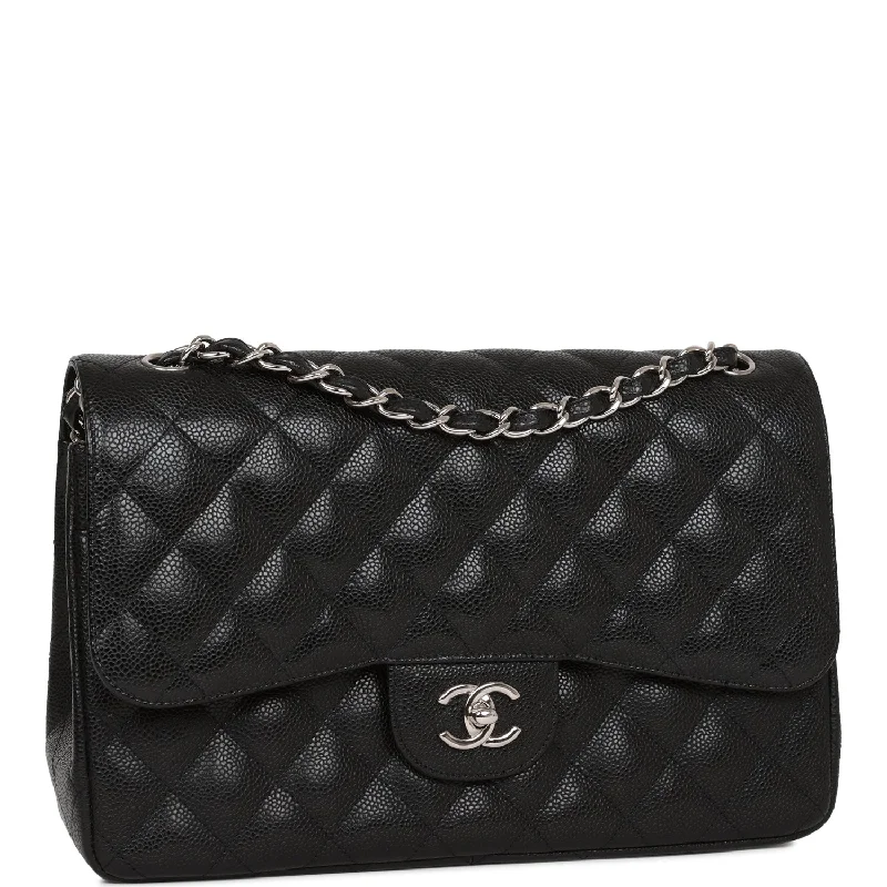 Chanel bags for women with minimalist styleChanel Jumbo Classic Double Flap Bag Black Caviar Silver Hardware