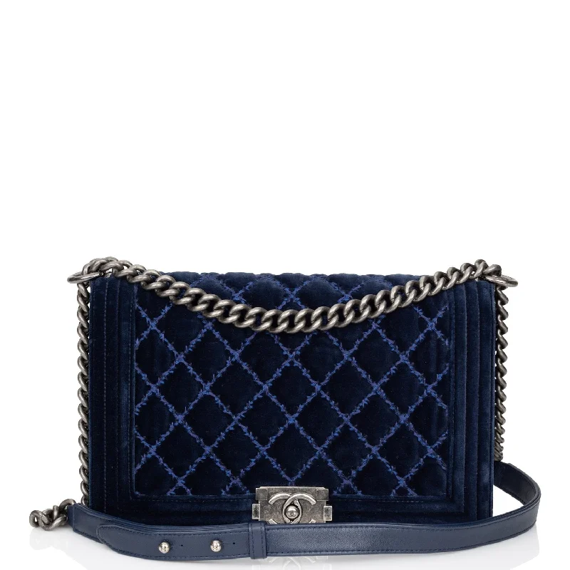 Chanel Chain Strap Handbag for Everyday UseChanel Large Boy Bag Blue Velvet Ruthenium Hardware