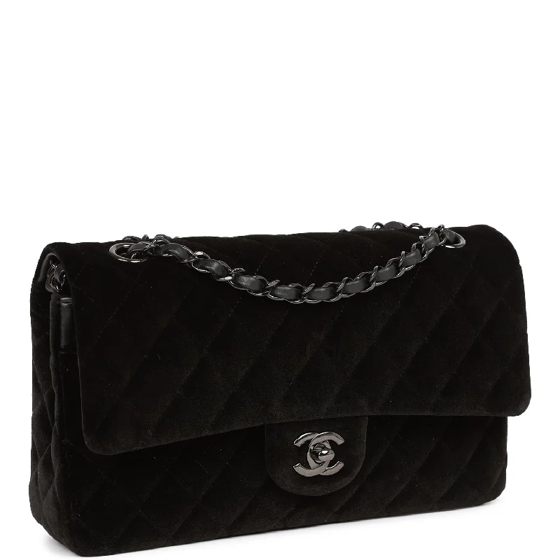 Chanel Quilted Leather Shoulder Bag for FashionistasChanel Medium Classic Double Flap Bag Black Velvet Ruthenium Hardware