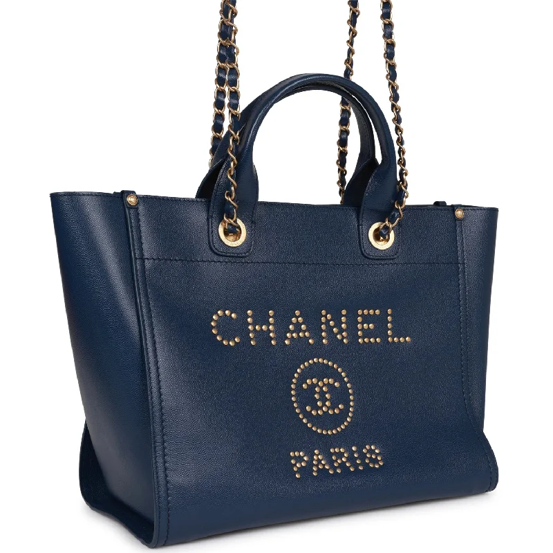 Chanel Lightweight Handbag for Daily ErrandsChanel Small Deauville Shopping Bag Blue Caviar Antique Gold Hardware