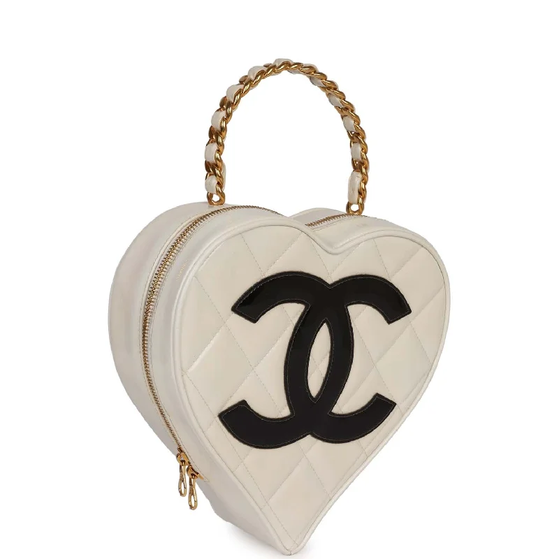 Chanel Colorful Handbag for Spring OutfitsVintage Chanel Heart Vanity Bag White and Black Patent Antique Gold Hardware