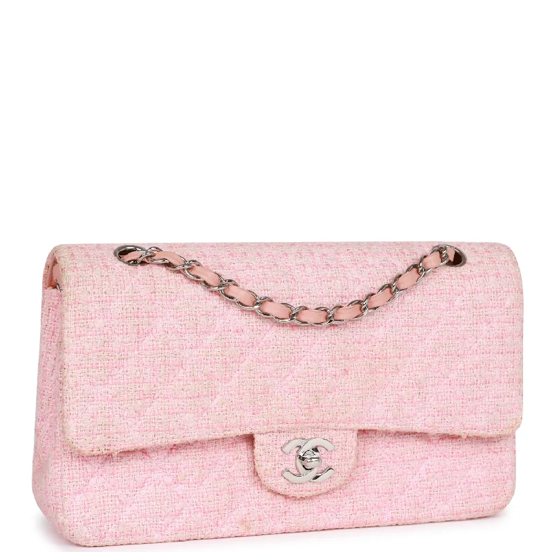 Chanel bags for women with a taste for high fashionVintage Chanel Medium Classic Double Flap Bag Pink Tweed Silver Hardware