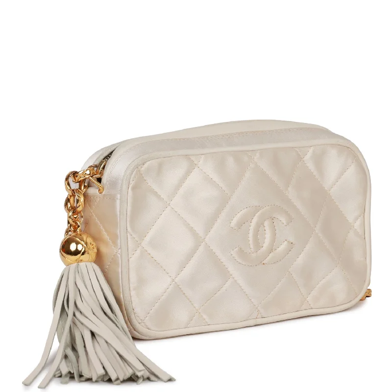 Chanel Medium Tote Bag for Office LadiesVintage Chanel Mini Camera Bag Beige Satin Gold Hardware