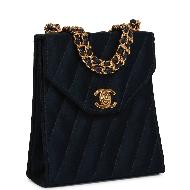 Chanel bags with adjustable chain strapsVintage Chanel Mini Flap Bag Dark Blue Satin Gold Hardware