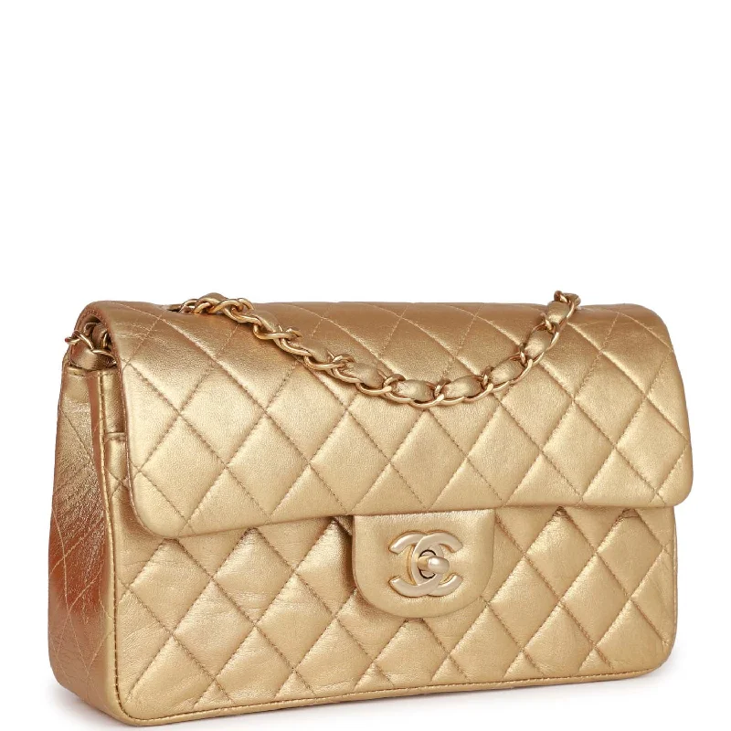 Chanel bags with iconic gold chainsVintage Chanel bag Small Classic Double Flap Bag Gold Metallic Lambskin Gold Hardware