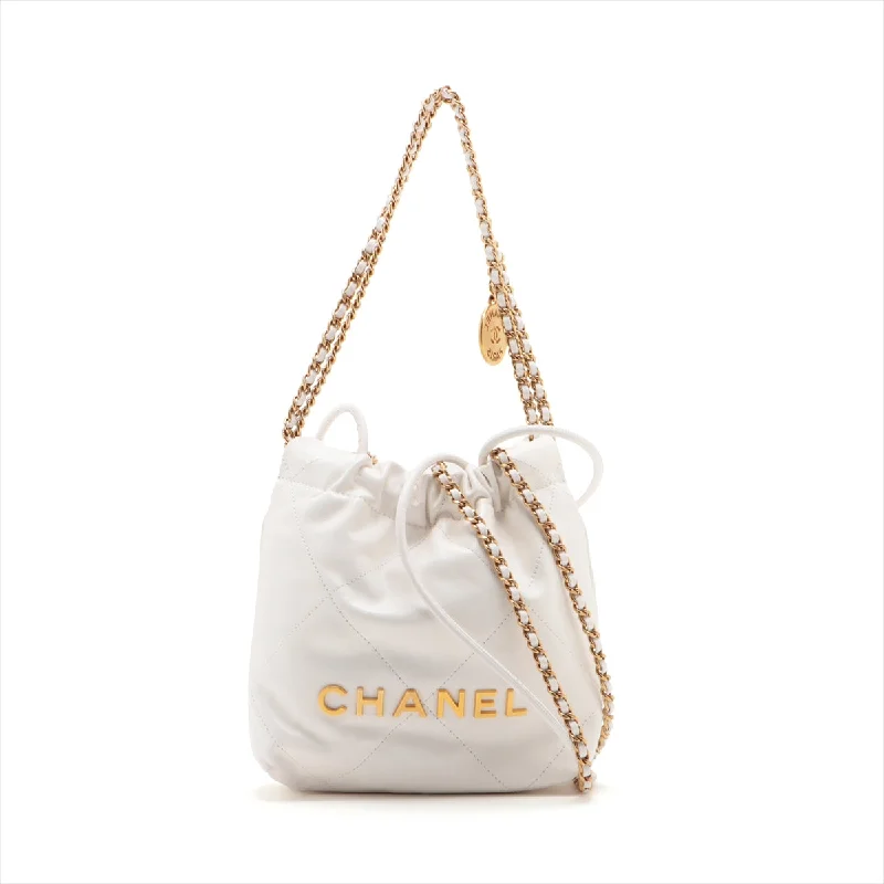 Chanel bags with adjustable chain strapsChanel 22 Mini Leather Chain Shoulder Bag White G  AS3980