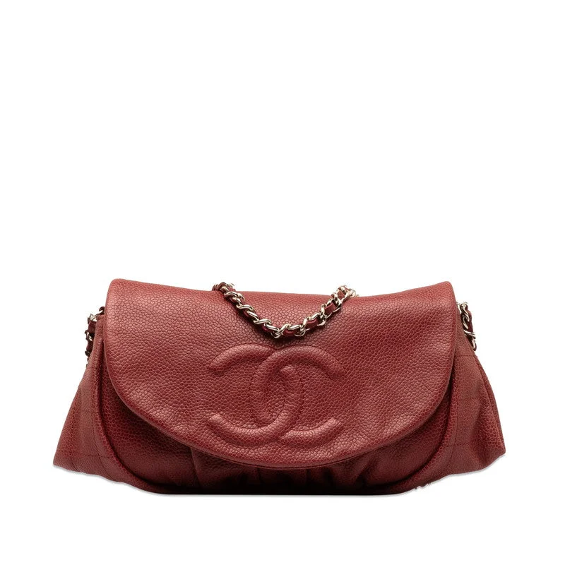 Chanel bags with gold, silver, and pearl accentsChanel Coco Half Moon Chain Shoulder Bag Wine Red Silver Caviar S  CHANEL