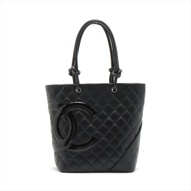 Chanel bags with intricate metal hardwareChanel Combon Line Patent Leather   Handbag Black Silver G