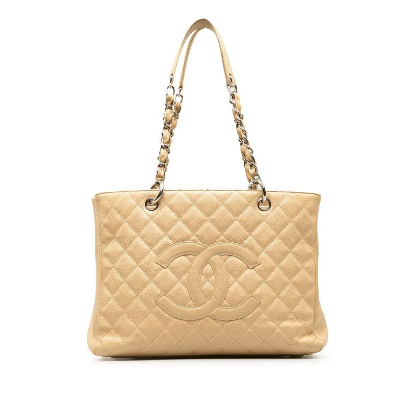 Chanel bags with leather and tweed combinationsChanel Matrasse Chain Tote Bag Beige Silver Caviar S  Chanel