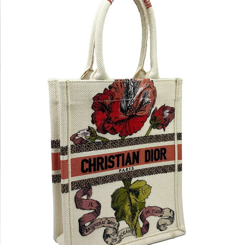 Christian Dior handbags with a back - pocket for quick storageCHRISTIAN DIOR Book Tote Small Vertical Canvas Flower Multicolor Beige Bag