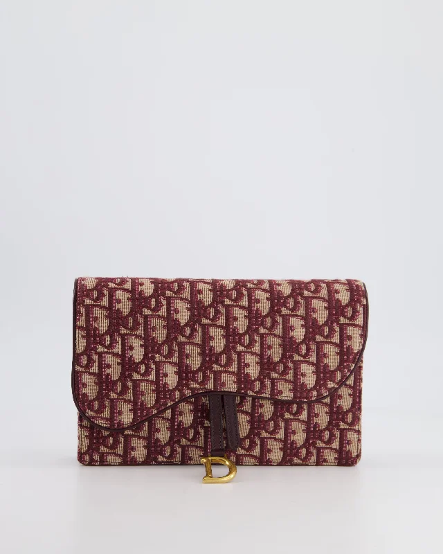 Christian Dior handbags with a back - pocket for quick storageChristian Dior Burgundy Oblique Saddle Pouch with Gold Hardware