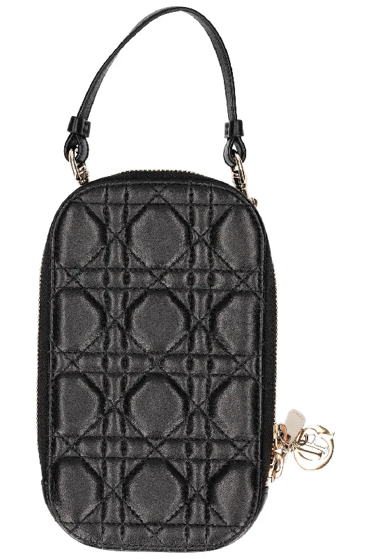 Christian Dior handbags with a back - pocket for quick storageCHRISTIAN DIOR Lady Dior Phone Holder Black