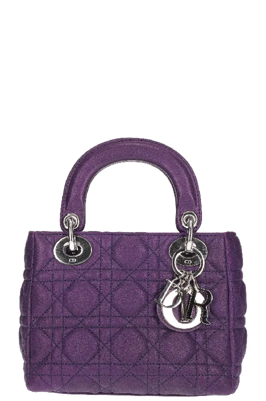 Christian Dior tote bags with a printed Dior logo on the frontCHRISTIAN DIOR Lady Dior Small Bag Purple