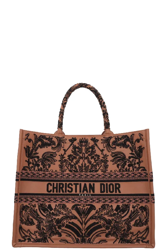 Christian Dior bags with a zip - top closure and multiple compartmentsCHRISTIAN DIOR Large Book Tote Leather Brown Black