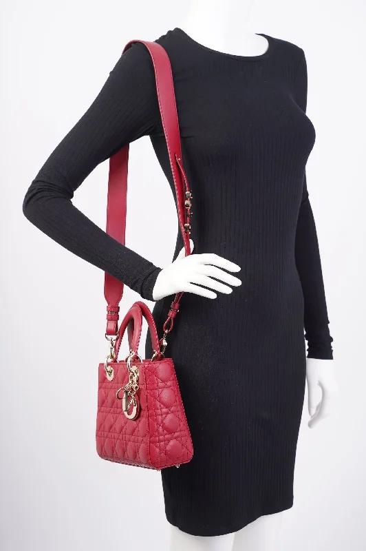 Christian Dior tote bags with a double - handle and shoulder - strap optionChristian Dior Lady Dior Red Lambskin Leather Small