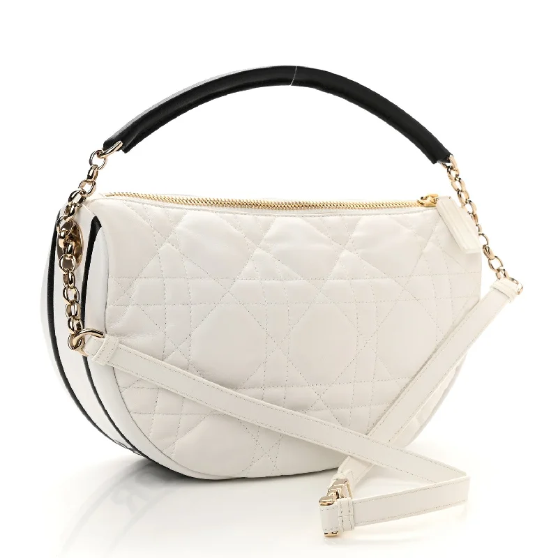 Stylish Christian Dior shoulder bags with a tassel - adorned zipperCHRISTIAN DIOR Lambskin Cannage Medium Dior Vibe Hobo Bag White