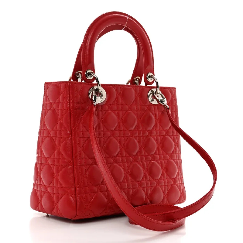 Christian Dior Saddle bags with a patent leather finish for a shiny lookCHRISTIAN DIOR Lambskin Mini Lady Dior Red