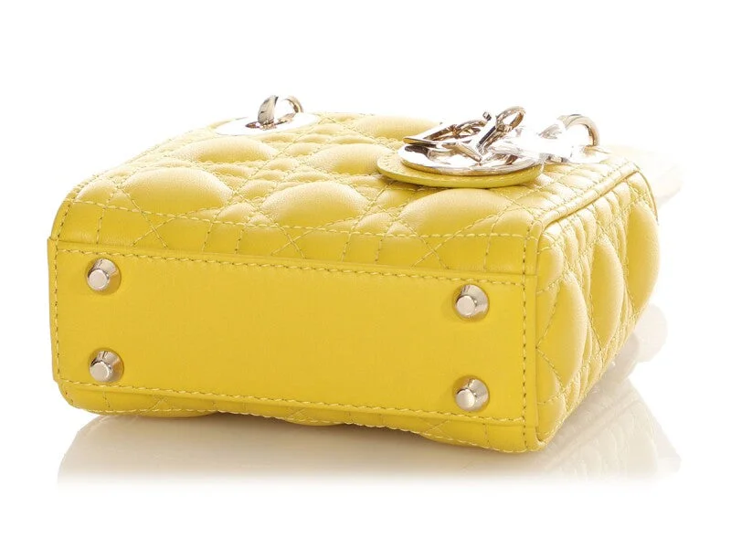 Christian Dior handbags with a snap - button closure and a decorative buckleCHRISTIAN DIOR Lambskin Mini Lady Dior Yellow