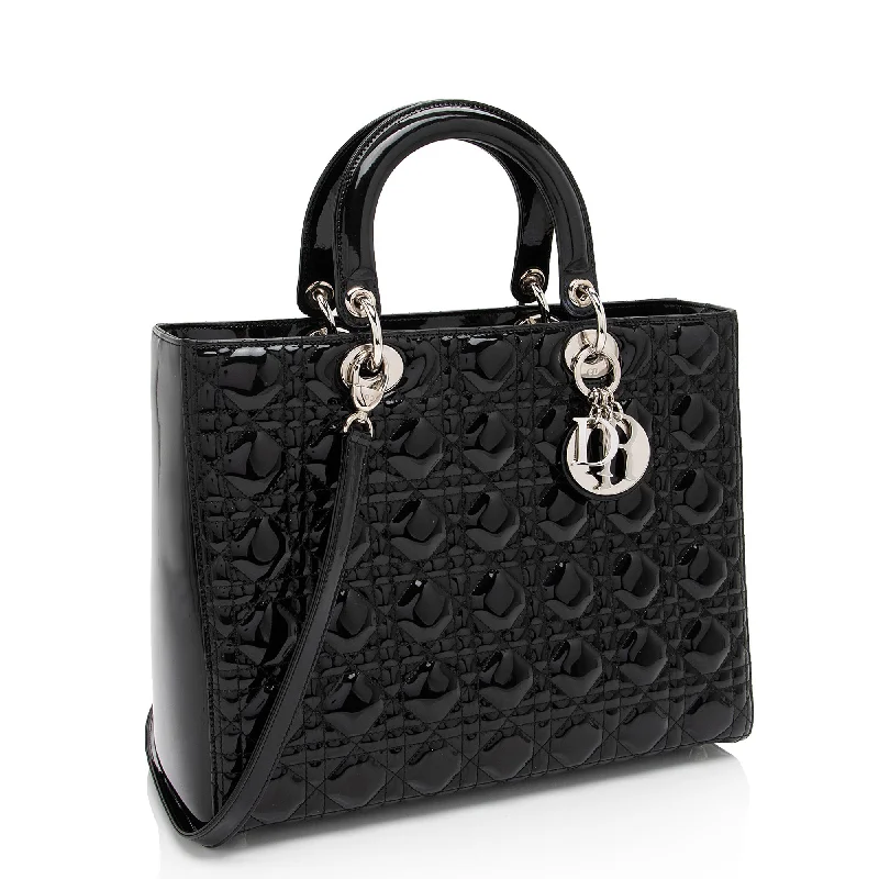 Christian Dior bags with a zip - top closure and multiple compartmentsDior Patent Leather Lady Dior Large Tote (DomNwp)