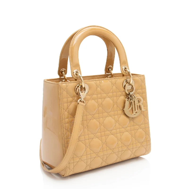 Christian Dior bags with a quilted pattern and gold - toned hardwareDior Patent Leather Lady Dior Medium Tote (8qfooJ)