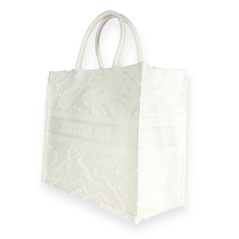 Stylish Christian Dior shoulder bags with a tassel - adorned zipperCHRISTIAN DIOR White Camouflage Embroidery Large Book Tote