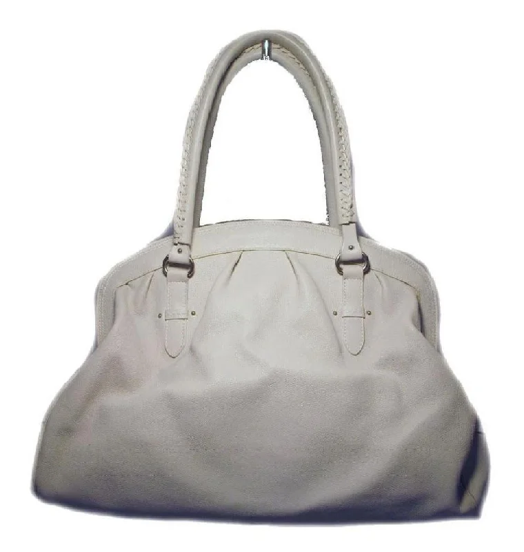 Christian Dior bags with a side - pocket for holding a water bottleCHRISTIAN DIOR White Leather Shoulder Shopper Bag